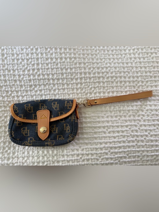 Dooney & Bourke Handbags - Dooney & Bourke Navy Monogram Wristlet with Tan Trim
